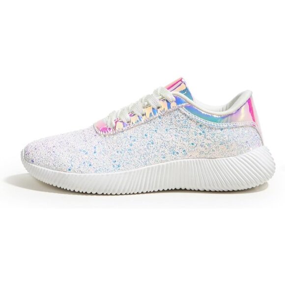 Brand New Women White Rubber LUCKY STEP Glitter Sparkly Metallic Tennis Shoes - Picture 9 of 9